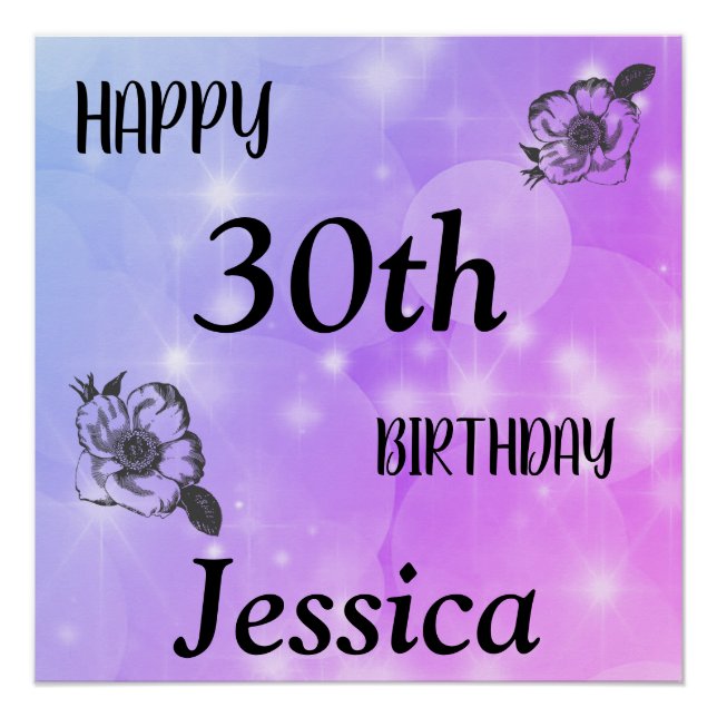 Pôster Bonito Roxo Grelha Feliz aniversário de 30 anos (Frente)