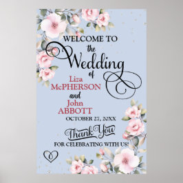 Poster Bonito Sinal de Boas-vindas do Casamento Floral