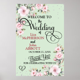 Poster Bonito Sinal de Boas-vindas do Casamento Floral