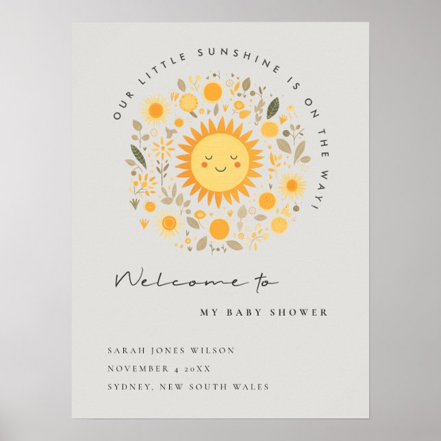 Poster Bonito Sunshine Boho Sun Chá de fraldas Bem-vindo (Frente)