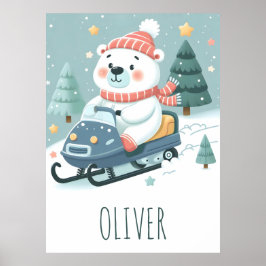 Poster Bonito Urso Polar Movido Snowmobile Personalizado