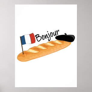 Poster Bonjour Baguette - Comida francesa engraçada