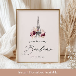 Poster Bonjour Bébé Baby Shower Bonbon Guessing Game Sign