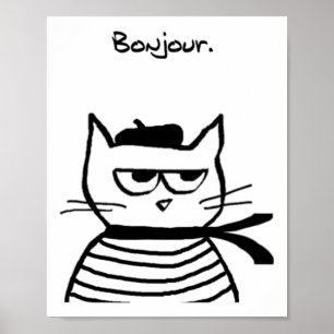 Poster Bonjour French Cat Funny