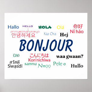 Poster Bonjour olá! viagem do mundo de muitas línguas