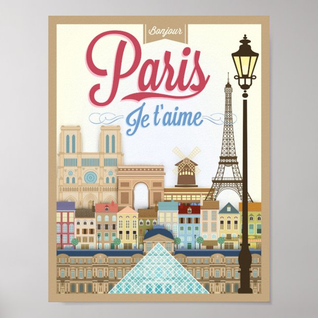 Poster Bonjour Paris Viagem (Frente)