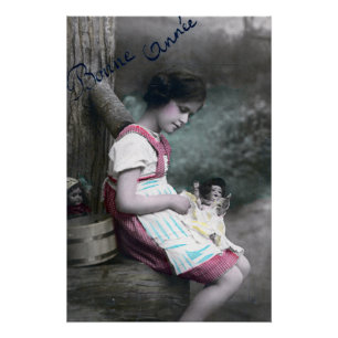 Pôster Bonne Année Vintage Girl com Dolll