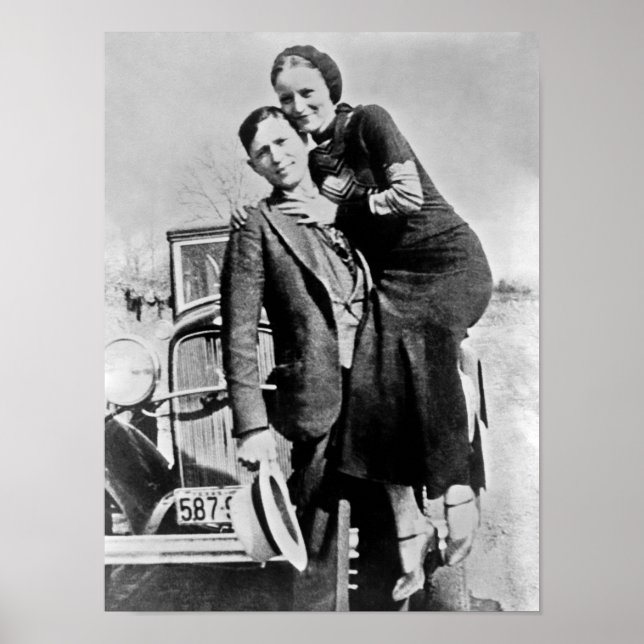 Poster Bonnie e Clyde com seu carro - Circa 1934 (Frente)