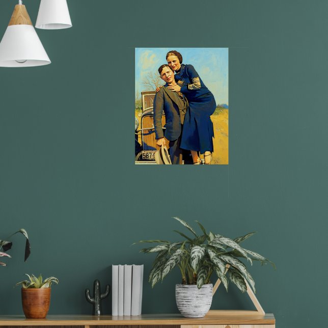 Poster Bonnie Parker Clyde Barrow 1933 Faux Painting (Sala de Estar 1)