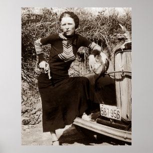 Poster Bonnie Parker Fumando Um Charuto 1933 Preto Branco