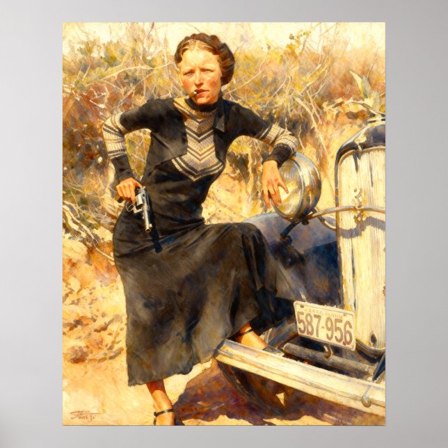 Poster Bonnie Parker Smoking A Cigar 1933 AI Painting (Frente)