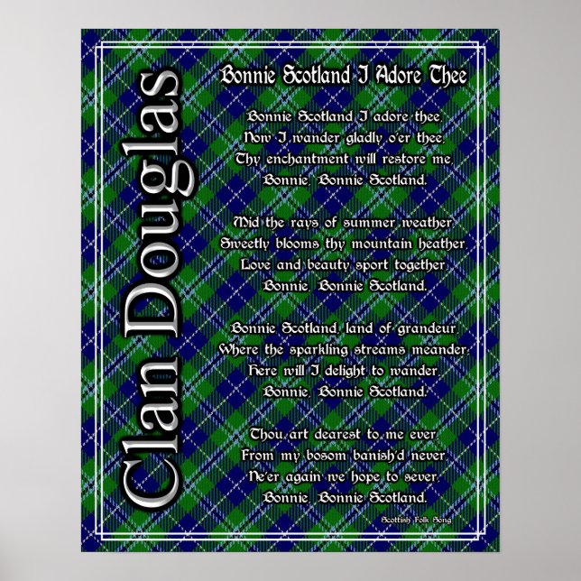 Poster Bonnie Scotland I Adore The Clan Douglas Tartan (Frente)