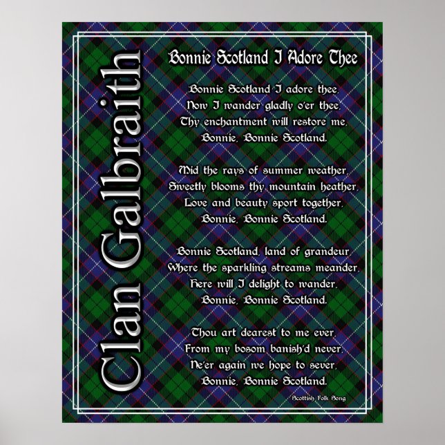 Poster Bonnie Scotland I Adore The Clan Galbraith Tartan (Frente)