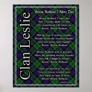 Pôster Bonnie Scotland I Adore The Clan Leslie Tartan