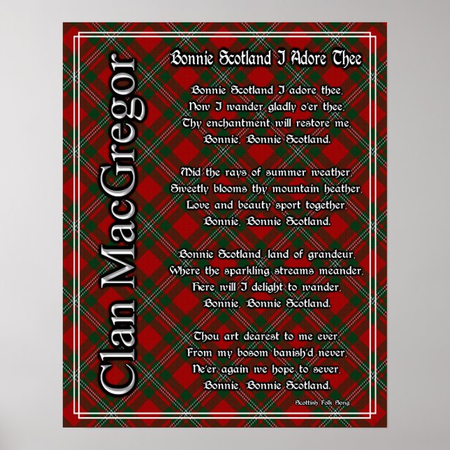 Pôster Bonnie Scotland I Adore The Clan MacGregor Tartan (Frente)