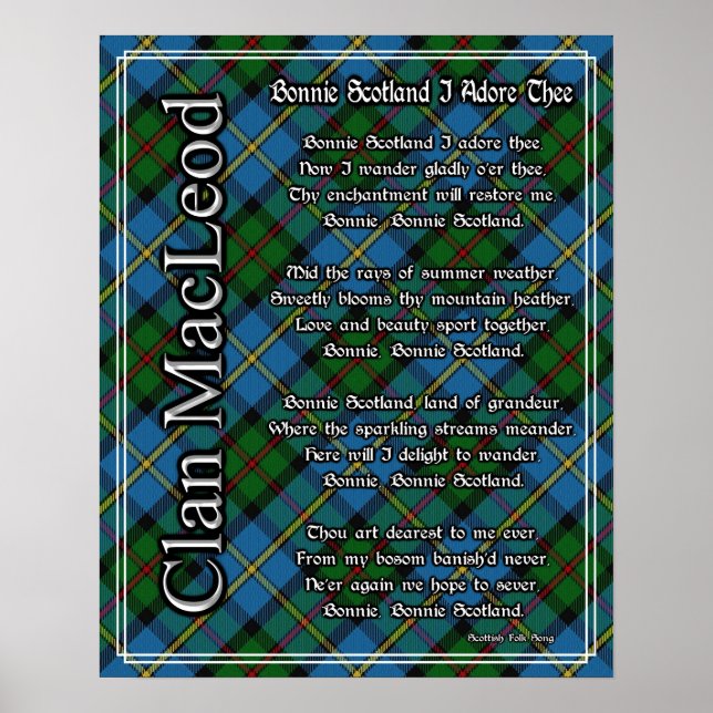 Pôster Bonnie Scotland I Adore The Clan MacLeod Tartan (Frente)