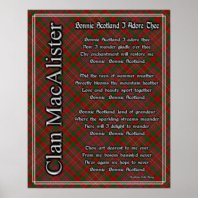 Poster Bonnie Scotland I Adore The MacAlister Tartan (Frente)