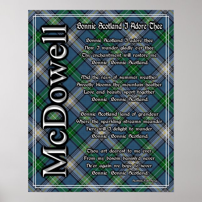 Pôster Bonnie Scotland I Adore Thee McDowell Clan Tartan (Frente)