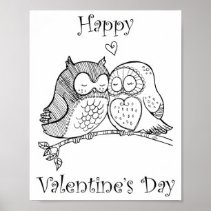 Poster Bons Pássaros Adoram Coruja Casal Romance Linha A