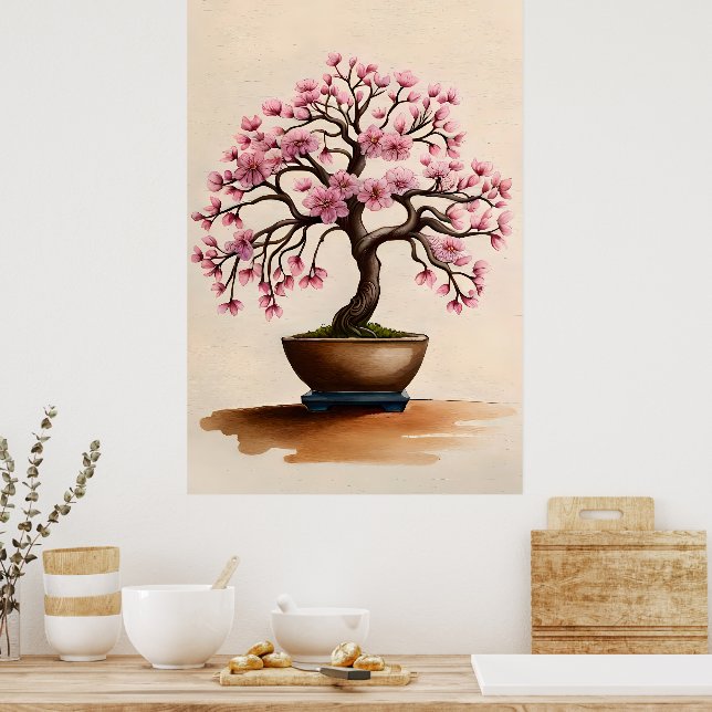 絵画 bonsai2 Poster Bonsai Painting Vintage Sakura Cherry Blossom Art | Zazzle