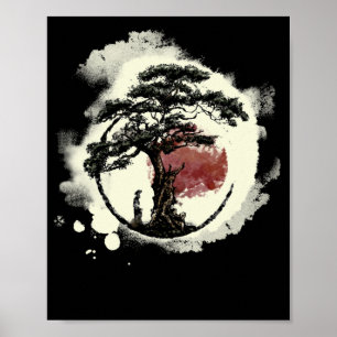 Poster Bonsai Tree Japonês Zen Yin Yang Círculo Budista