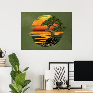 Poster Bonsai Tree Sunset no mar