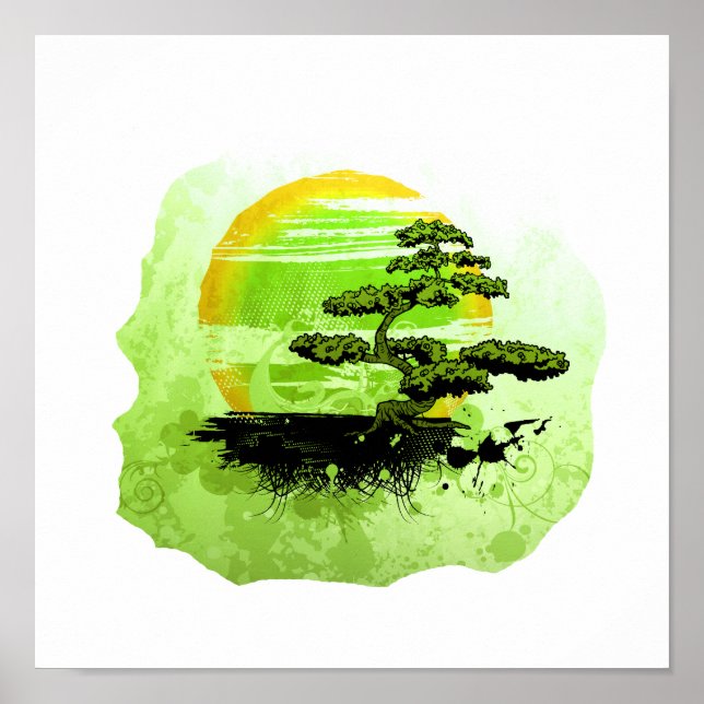 Pôster Bonsai Vintage Graphic, Versão Verde (Frente)