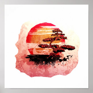 Pôster Bonsai Vintage Versão Legal Vermelha Gráfica