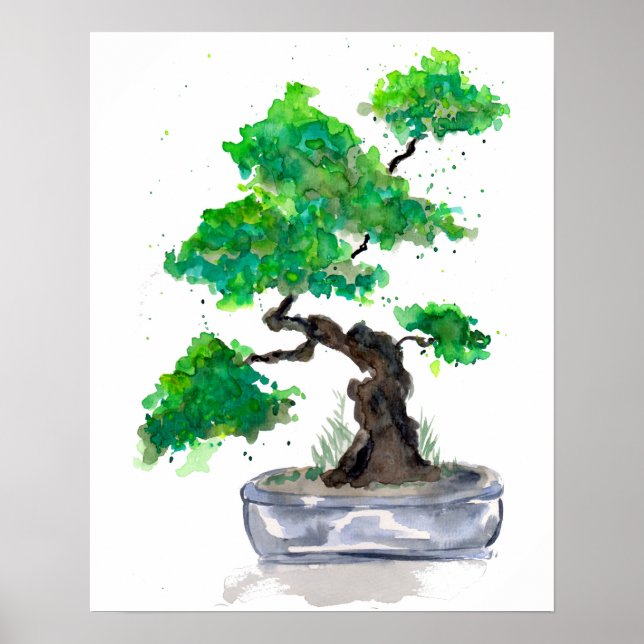 Poster Bonsai Watercolor verde (Frente)