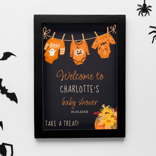 Poster Boo chá de fraldas floral do Halloween (Welcome floral Halloween little boo baby shower Poster)
