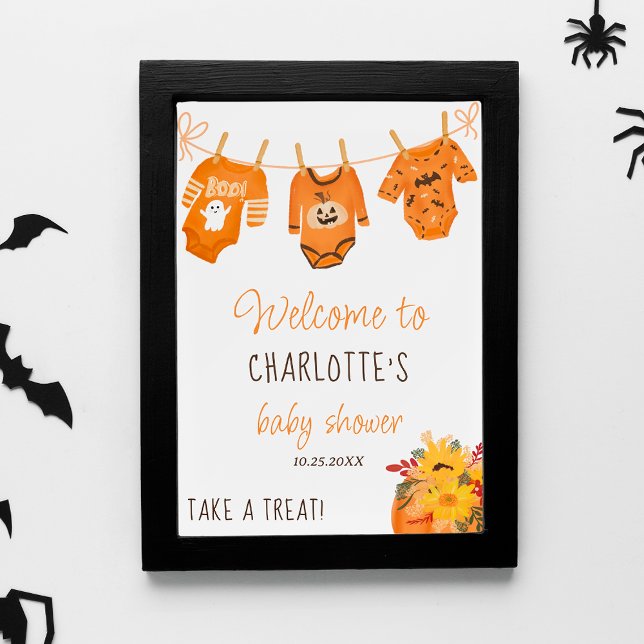 Poster Boo chá de fraldas floral do Halloween (Welcome floral Halloween little boo baby shower Poster)