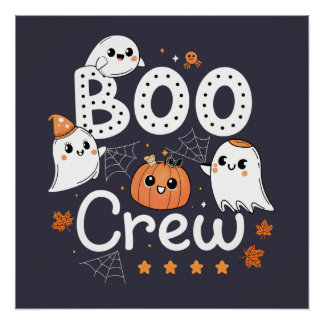Pôster Boo Crew Cute Halloween Fantasmas e Abóbora