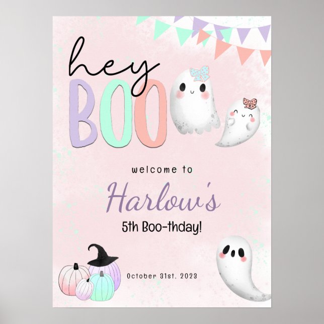 Poster Boo Ghost Pastel Halloween Aniversário de Boo (Frente)