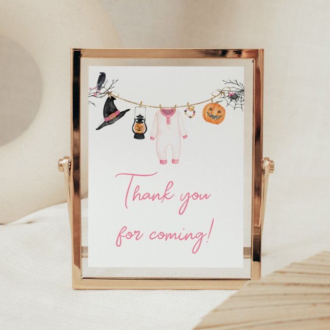 Poster Boo Halloween Rosa Obrigado por vir (Halloween Baby Clothes Baby Shower Thank you for Coming Sign)