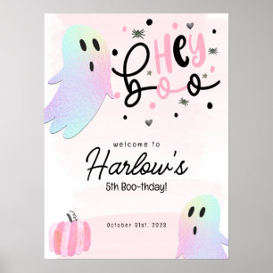 Poster Boo iridescente Ghost PinkHalloween Bem-vindo
