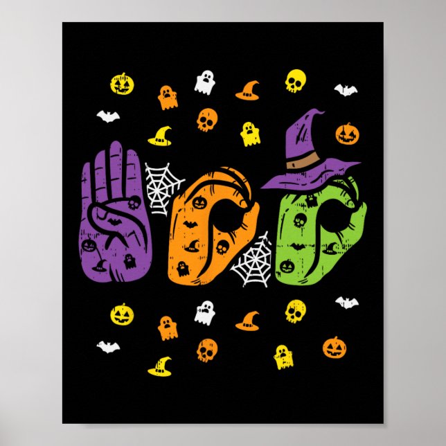 Poster Boo Mãos Símbolo Americano Orgulho Asl Hallowe (Frente)