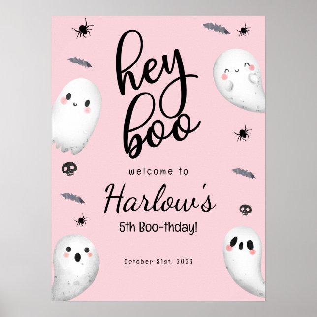 Poster Boo Pink Fantasma Halloween Aniversário Bem-vindo (Frente)