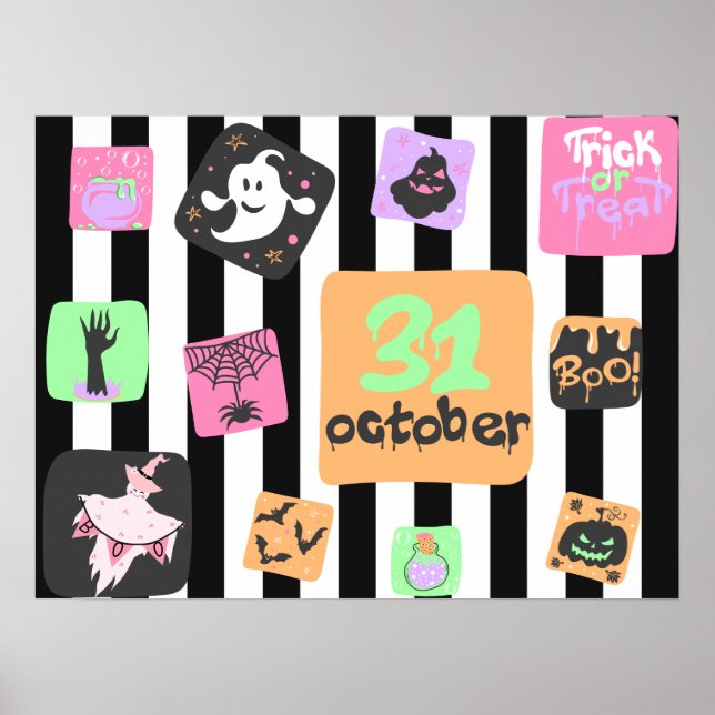 Poster Boo Rosa Fantasma Pastel Halloween - Sala de Crian (Frente)