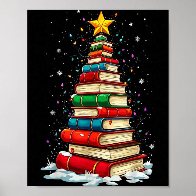 Poster Book Christmas Tree Book Lover Teacher Librarian  (Frente)
