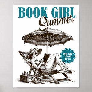 Poster Book Girl Summer Dive Em Um Bom Livro De Férias De