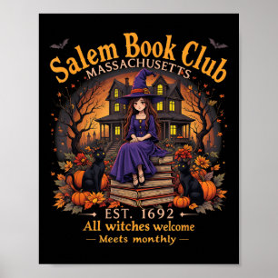 Poster Bookish Spooky Halloween Vintage Salem Book Club B