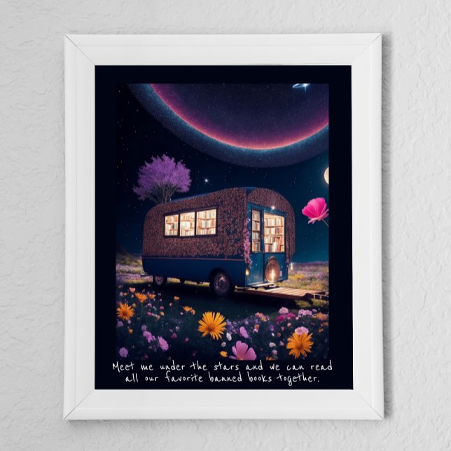 Poster Bookmobile Banido por Magia (16x20 as shown with white wood frame)