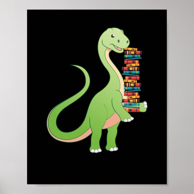 Poster Books Dino Reading Book Literature (Frente)