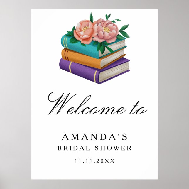 Poster Books Floral Bridal shower welcome sign (Frente)