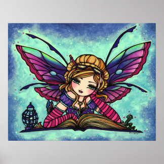 Pôster Bookworm Fairy Library Fantasy Art de Hannah Lynn