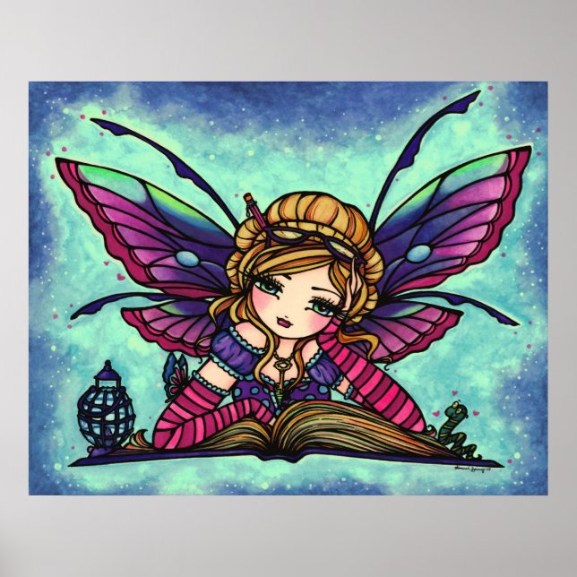 Pôster Bookworm Fairy Library Fantasy Art de Hannah Lynn (Frente)