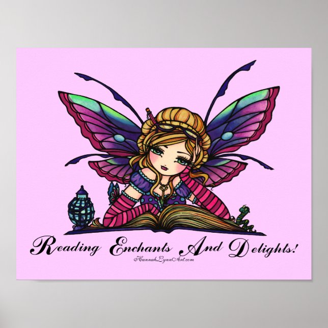 Pôster Bookworm Fairy "READ" Biblioteca Fantasy Book Art (Frente)