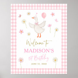 Poster Boose Primavera Rosa Daisy Primeiro Aniversário Be