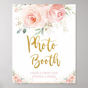 Poster Booth de Fotos Rosa Floral Chic com Folhagem Doura