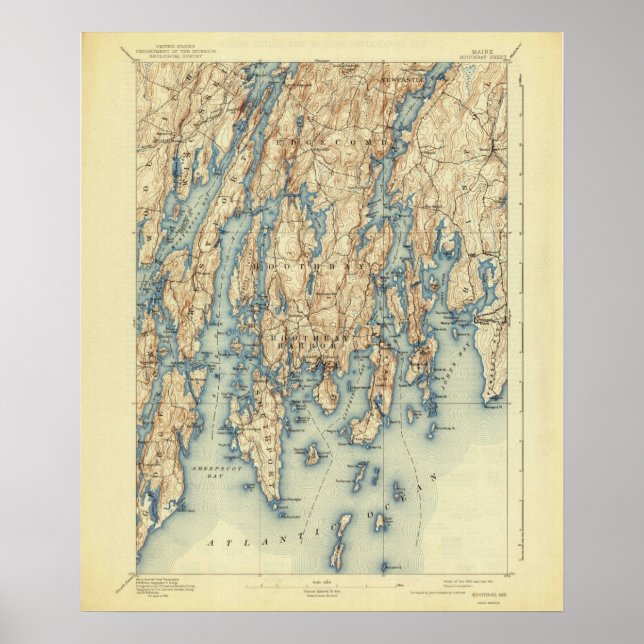 Poster Boothbay Harbour Maine Vintage Map 1893 (Frente)